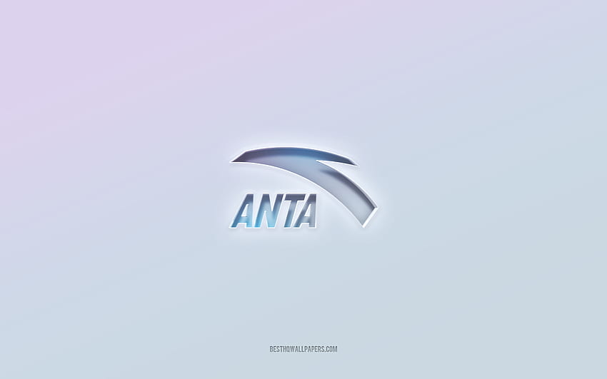 Logo Anta, wycięty tekst 3d, białe tło, logo Anta 3d, emblemat Anta, Anta, tłoczone logo, emblemat Anta 3d Tapeta HD