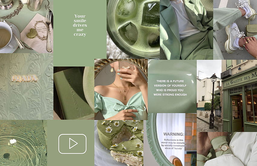 Ideas de collage estético para PC y computadora portátil: Matcha Green - Idea, iPhone, esquemas de color, collage verde salvia fondo de pantalla