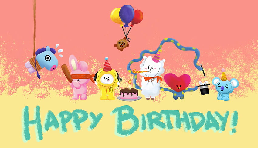 My SO is a casual BTS fan but adores BT21, so I made this for his, Happy Birtay BTS HD wallpaper