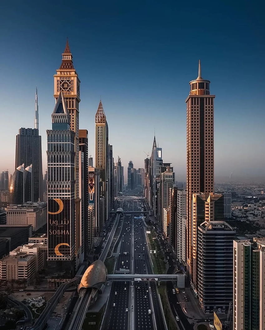 Città di Dubai, bagliore, cielo Sfondo del telefono HD