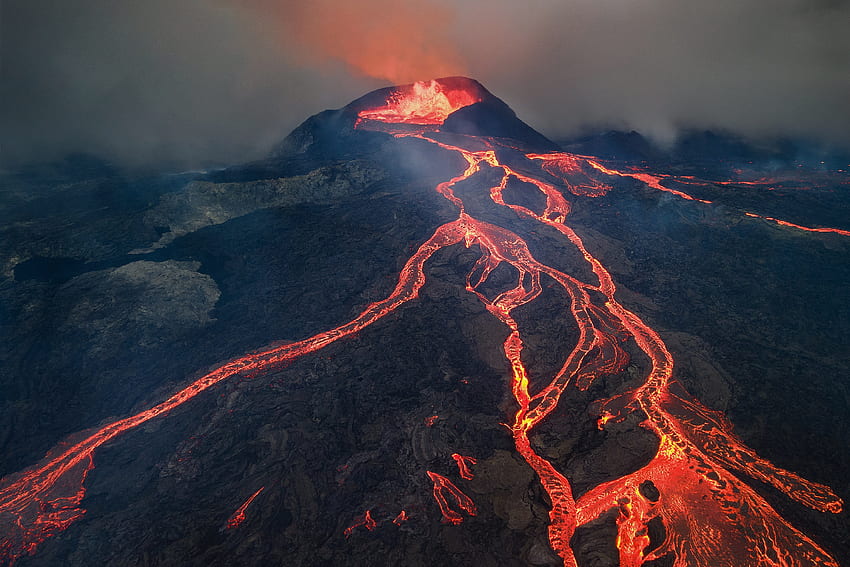 Lavastrom vom Vulkan Fagradalsfjall, Island, Island, Natur, Vulkan, Lava HD-Hintergrundbild