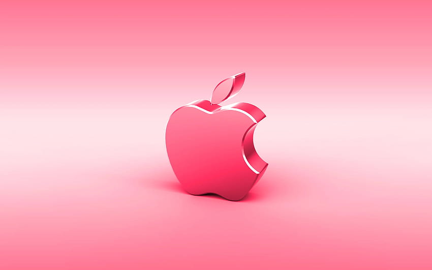 โลโก้ Apple สีชมพู 3D, มินิมอล, พื้นหลังสีชมพู, Pink MacBook Pro วอลล์เปเปอร์ HD
