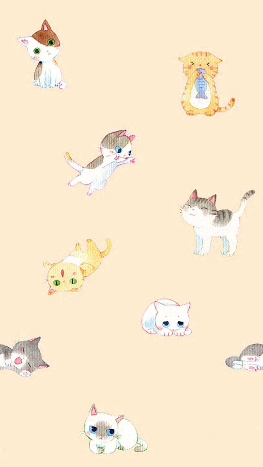 Anime lindo gato iPhone, gatos Chibi fondo de pantalla del teléfono