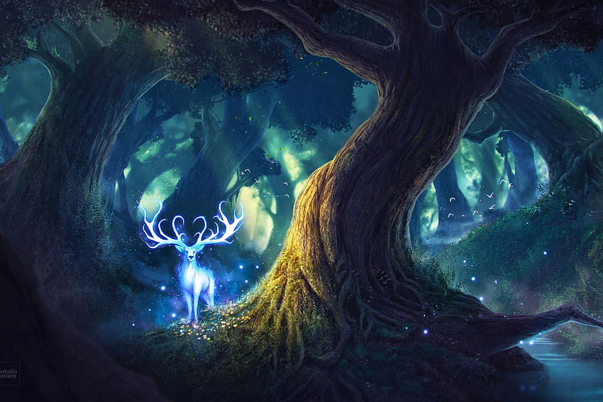 Magic Forest Fantasy Deer Resolution HD wallpaper