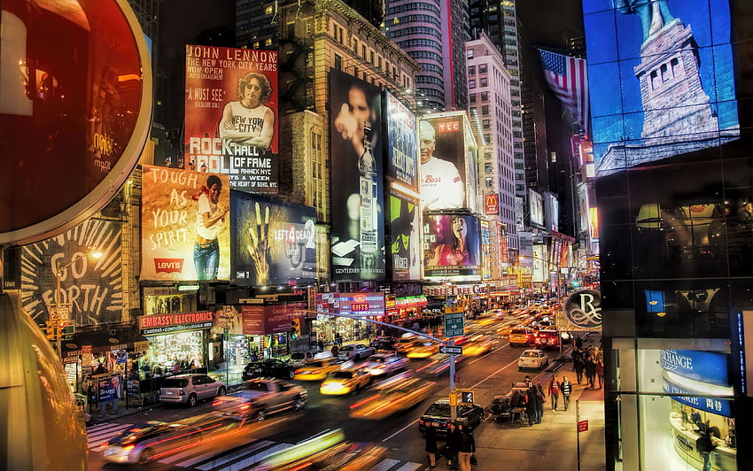 New York City, Times Square Traffic at Night widescreen papel de parede HD