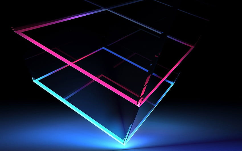 3D Cube Neon Blue Light Stars Wonderful in 2020. Red background , Neon background, Black background HD wallpaper