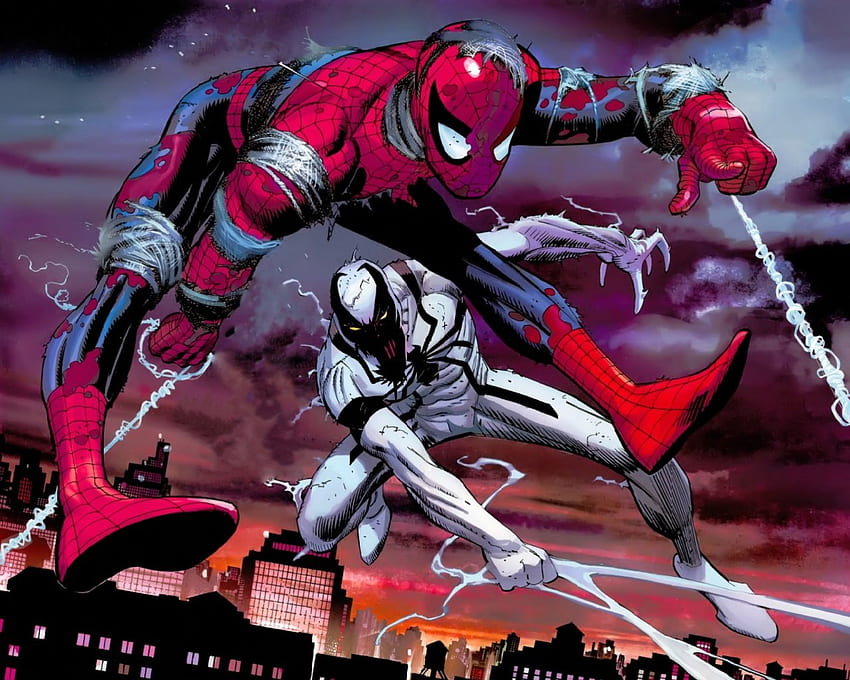 Spider-Man And Anti-Venom, web swinging, comics, marvel, spiderman HD wallpaper