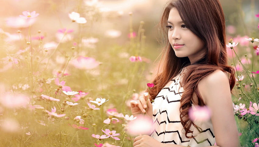 Asian Beauty, girl, flowers, , asian HD wallpaper