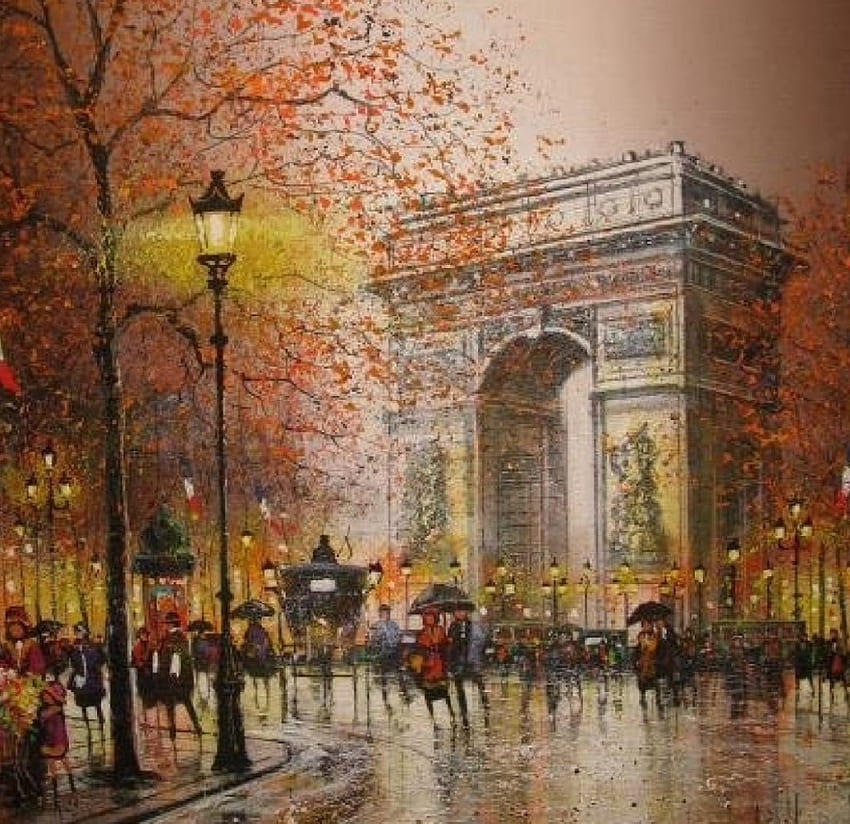 Autumn in Paris, architecture, painting, monument, autumn, Paris HD wallpaper