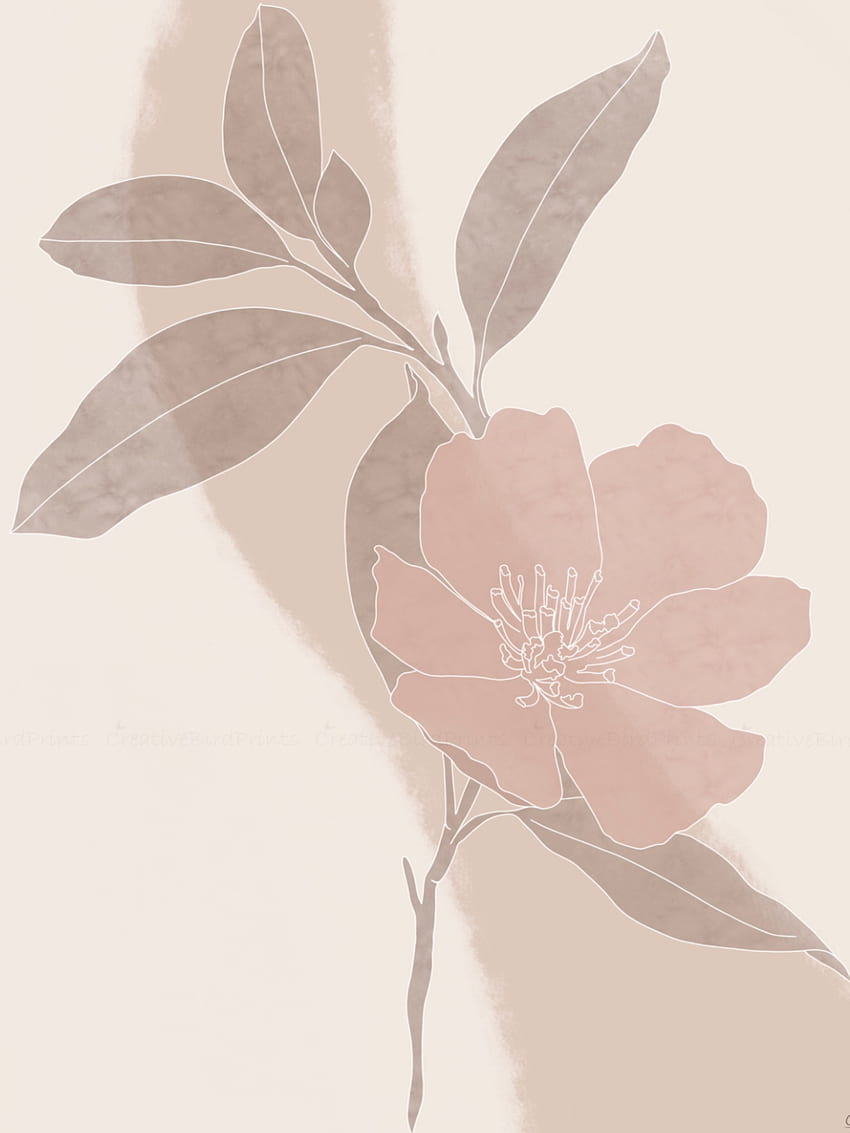Impression d'art floral abstrait - art mural imprimable moderne, impression botanique abstraite, art minimaliste neutre, impression de décor boho. Art imprimé de fleurs, Boho, Art floral abstrait, Floral neutre Fond d'écran de téléphone HD