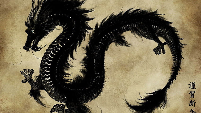 dragon, Black, Chinese, Vintage / HD wallpaper