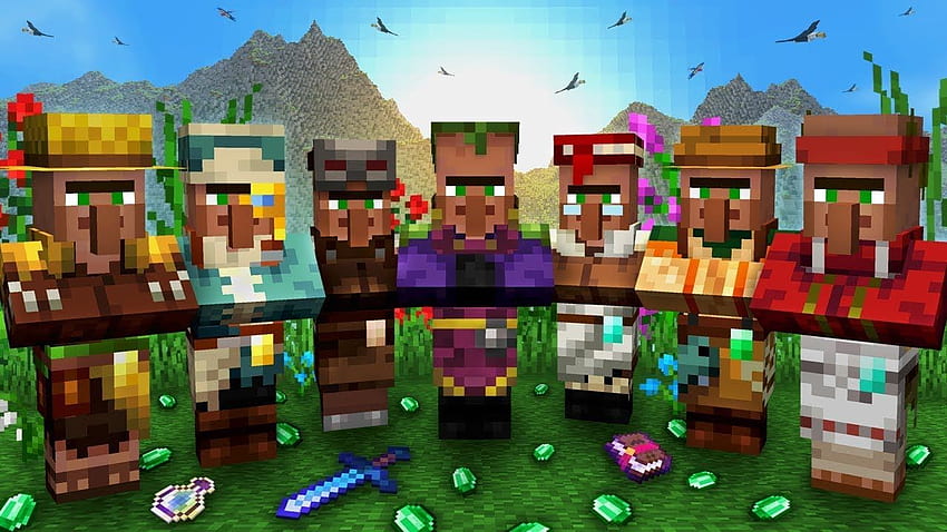 Wieśniacy z Minecrafta i ich zawody. Minecraft, wieś, uroczysty taniec Tapeta HD