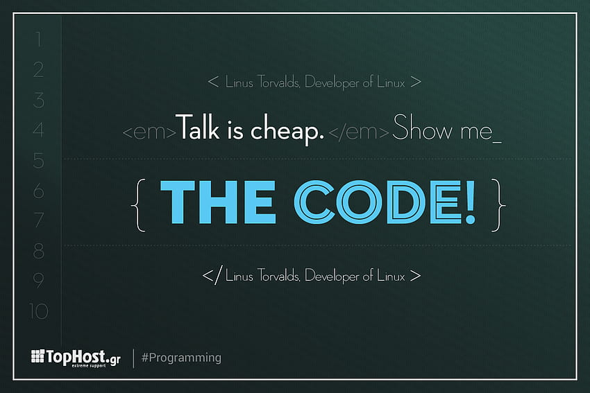 Parlare è economico. Mostrami il codice! Linus Torvalds, sviluppatore di Linux Sfondo HD
