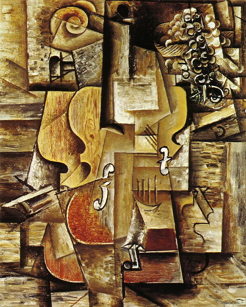 Цигулка и грозде 1912 - Пабло Пикасо, Picasso Art HD тапет за телефон