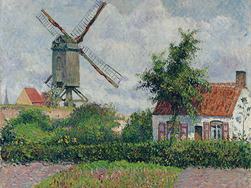 moinhos de vento Camille Pissarro, Moinho de vento em Knokke papel de parede HD