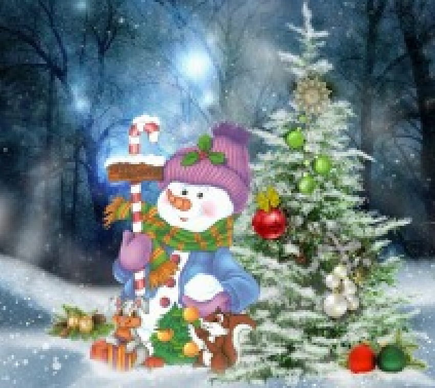 winter, snowman, xmas, snow HD wallpaper