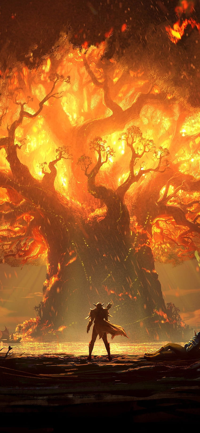 World Of Warcraft: Battle For Azeroth, Flame, Tree IPhone 11 Pro XS Max , Background, ,, WOW HD phone wallpaper