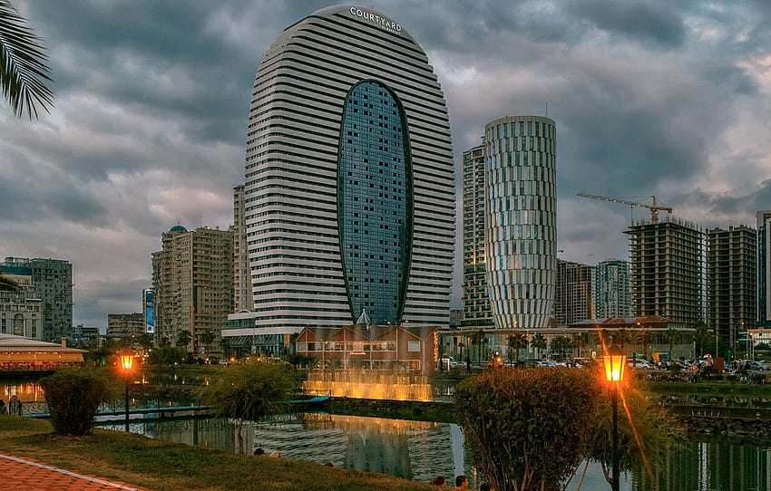clouds, the city, construction, building, home, Batumi HD wallpaper