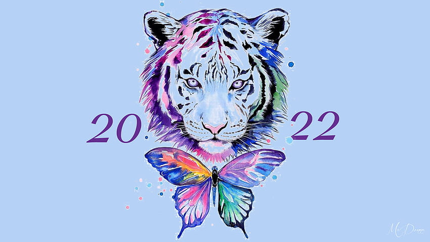 Année du Tigre, thème Firefox, bleu, Nouvel An, tigre, papillon, art, 2022 Fond d'écran HD