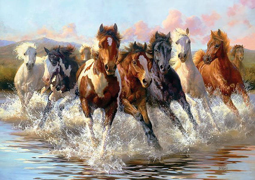 馬の絵、七頭の馬 高画質の壁紙