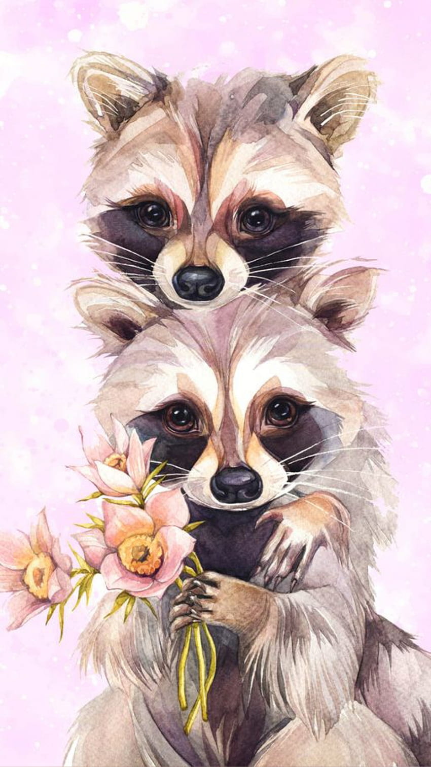 Mapache, raccoon, art, pink, mammal, animal HD phone wallpaper | Pxfuel