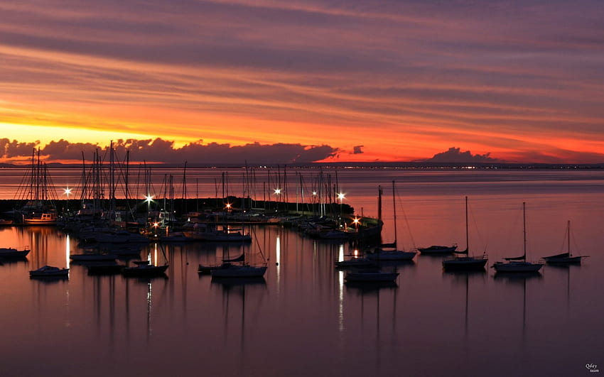 marina zachód słońca, morze, łódź, marina, zachód słońca Tapeta HD