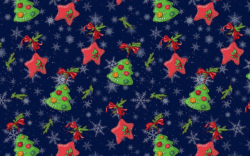 Pattern, blue, star, craciun, green, christmas, texture, tree, red HD wallpaper