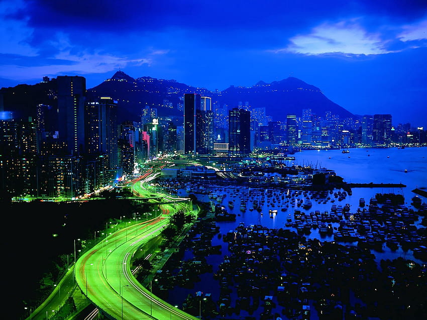 Villes, Nuit, Bâtiment, Vue d'en haut, Route, Hong Kong, Hong Kong S.a.r Fond d'écran HD