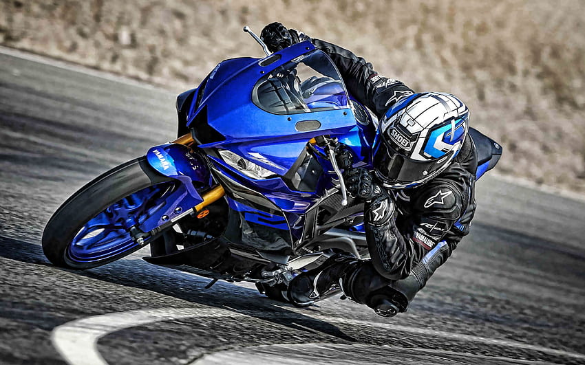 Yamaha YZF R3 2019, Sepeda Olahraga Biru Wallpaper HD