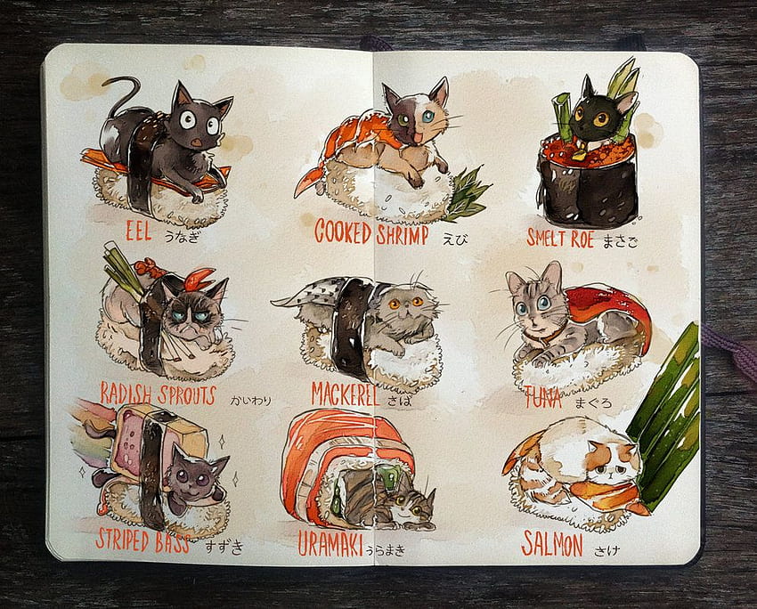 Sushi Cats By Picolo Kun HD wallpaper