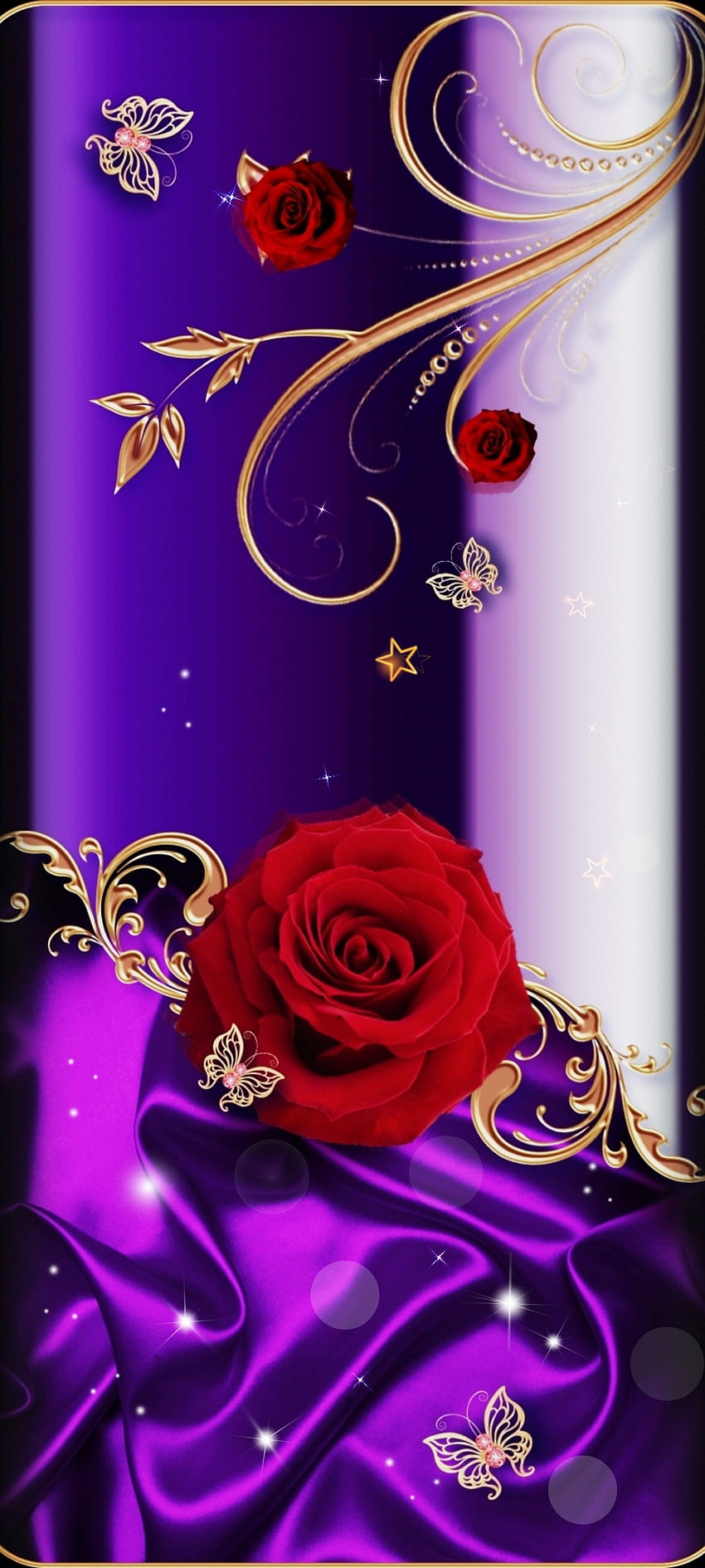 Fleurs violettes roses, rose de thé hybride, rouge, papillon, rose, fleur Fond d'écran de téléphone HD