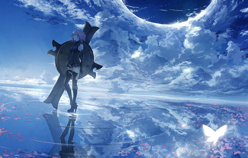 the sky, girl, clouds, shield, Fate / Grand Order HD wallpaper