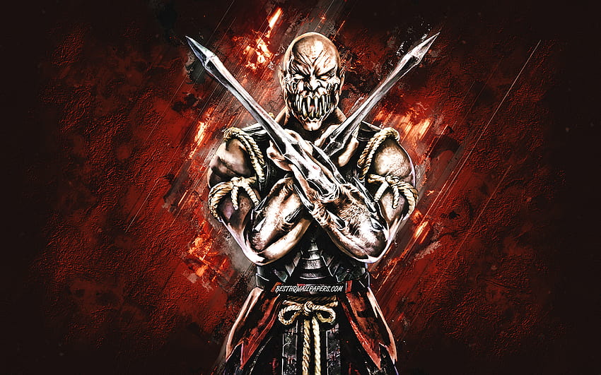 Baraka, Mortal Kombat Mobile, Baraka MK Mobile, Mortal Kombat, fond de pierre rouge, personnages de Mortal Kombat Mobile, art grunge, Baraka Mortal Kombat, Baraka classique Fond d'écran HD