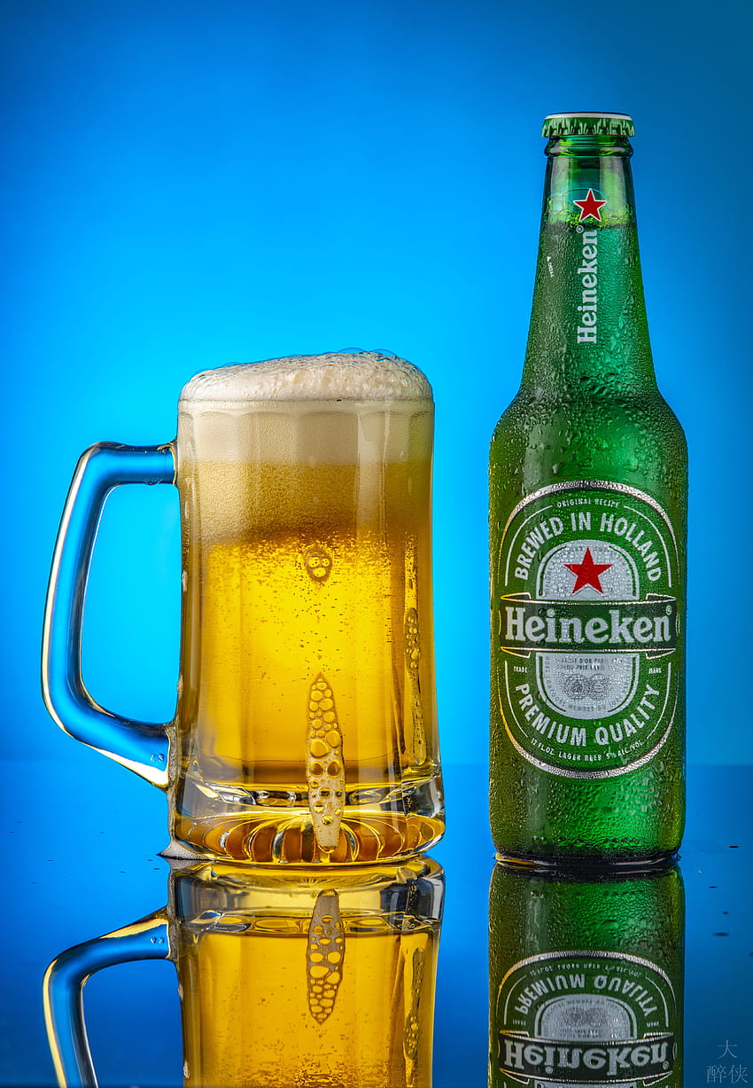 Heineken Jarra de Cerveza Comida Botellas de Espuma Coloreadas fondo de pantalla del teléfono