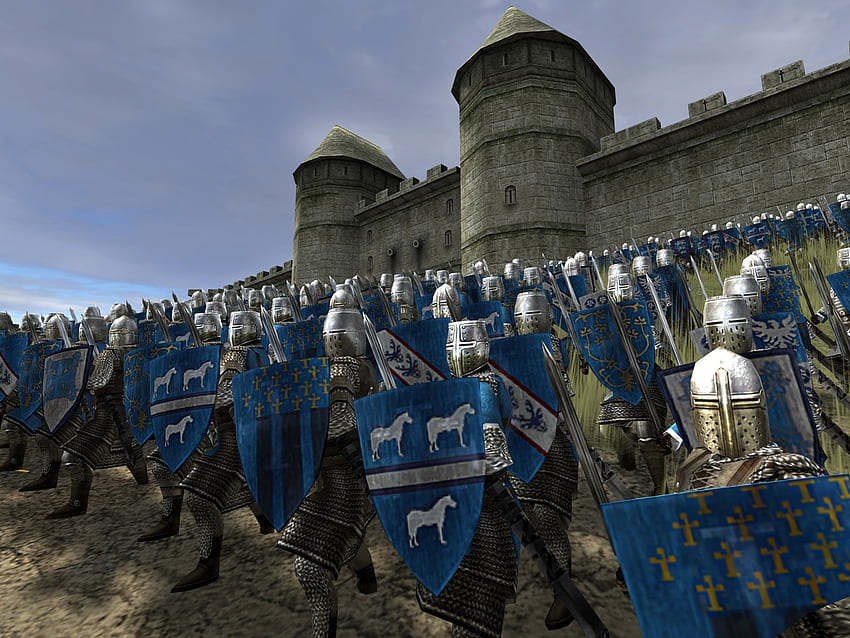 Средновековие, мечове, армия, войници, замък, щитове HD тапет