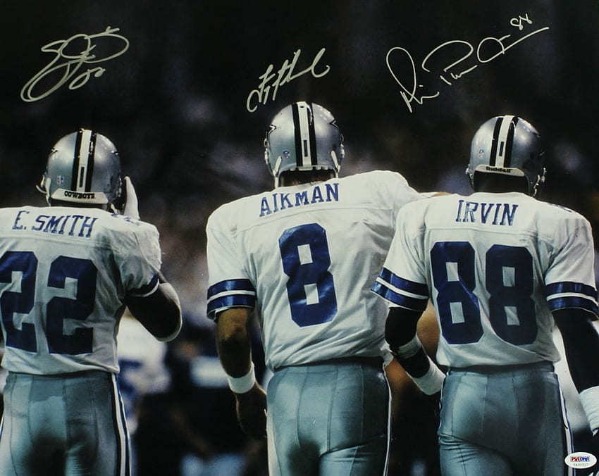 Troy Aikman, Emmitt Smith & Michael Irvin Signed Cowboys (PSA COA) HD wallpaper