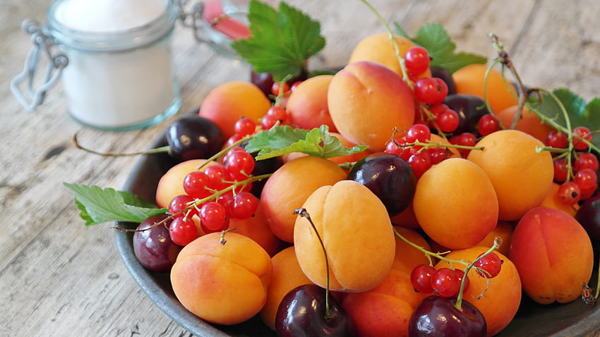 Obst, Lebensmittel, Kirsche, Beeren, Johannisbeere, Aprikosen HD-Hintergrundbild
