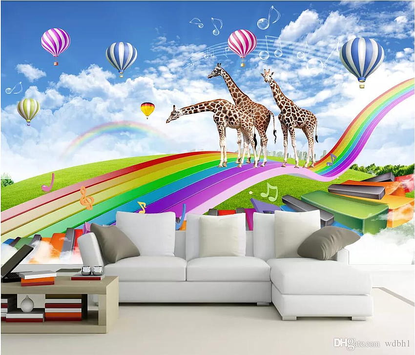 3D personnalisé murale enfants chambre girafe arc-en-ciel pont fantaisie 3D TV fond mur paysage 3D amélioration de l'habitat de Wdbh1, $13.07, Rainbow 3D Fond d'écran HD