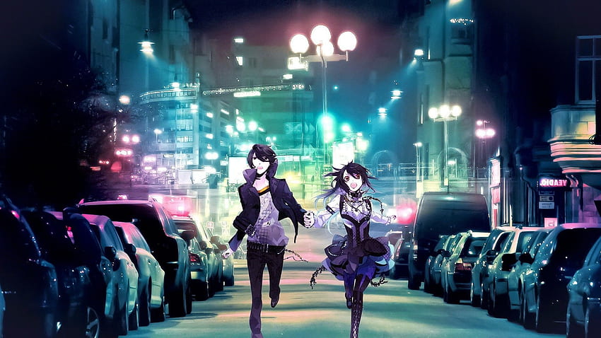 Latar Belakang Jalan Kota Anime, Lampu Kota Anime Wallpaper HD