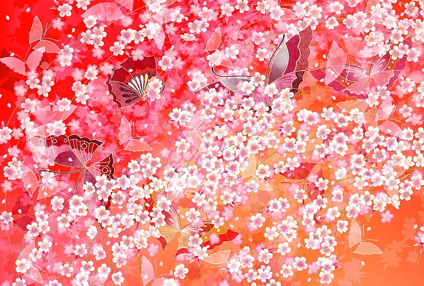 Flowers: Japanese Style Colors Flower Pattern Color HD wallpaper