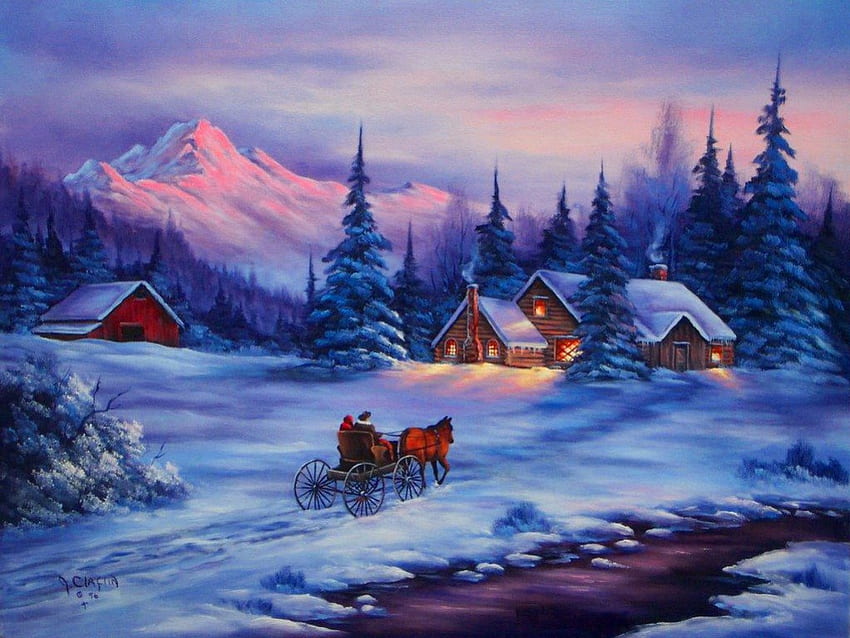 冬の散歩、冬、平和、夕暮れ、歩く、雪、乗り物、霜、凍った、アート、家、寒さ、山、そり、手品、家族、キャビン、空、コテージ、ピーク、夜、村 高画質の壁紙