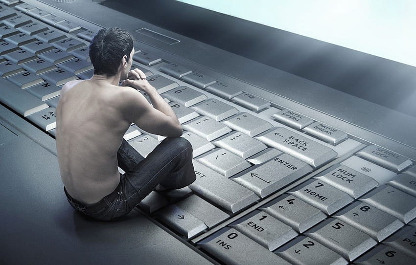 Rücken, Tastatur, Laptop, Kerl für , Abschnitt мужчины -, Tippen HD-Hintergrundbild