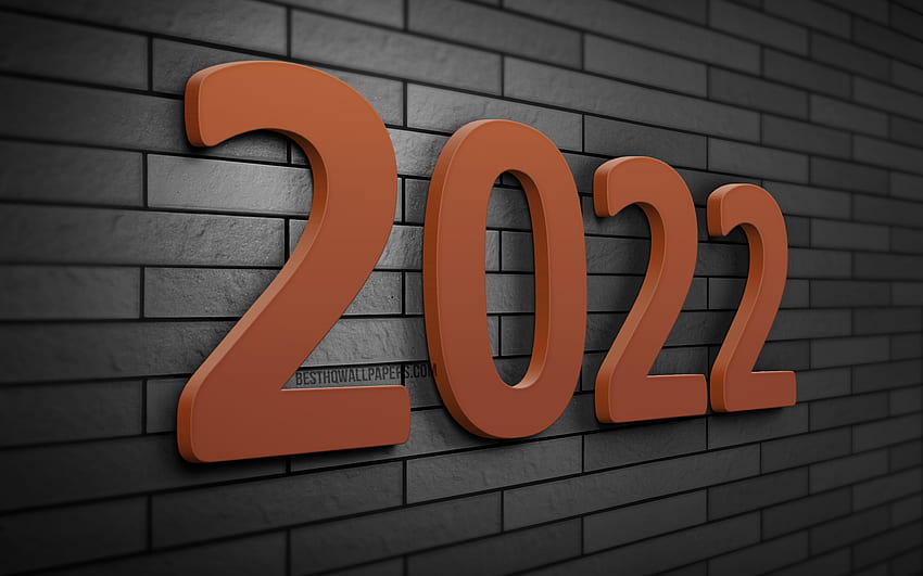 2022 brązowe cyfry 3D, szary mur z cegły, koncepcje biznesowe 2022, szczęśliwego nowego roku 2022, kreatywny, 2022 na szarym tle, koncepcje 2022, nowy rok 2022, cyfry roku 2022 Tapeta HD