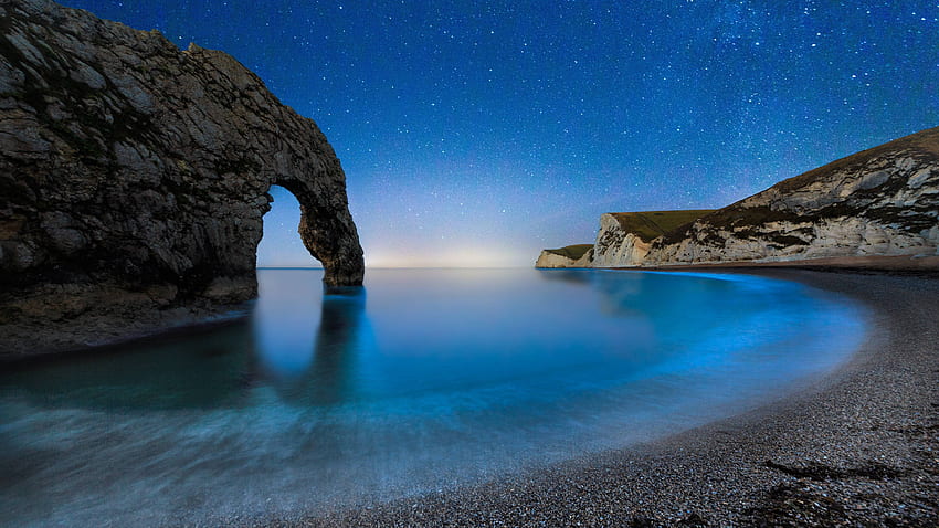 Durdle Door, , , beach, night, stars, sea, England, Travel HD wallpaper