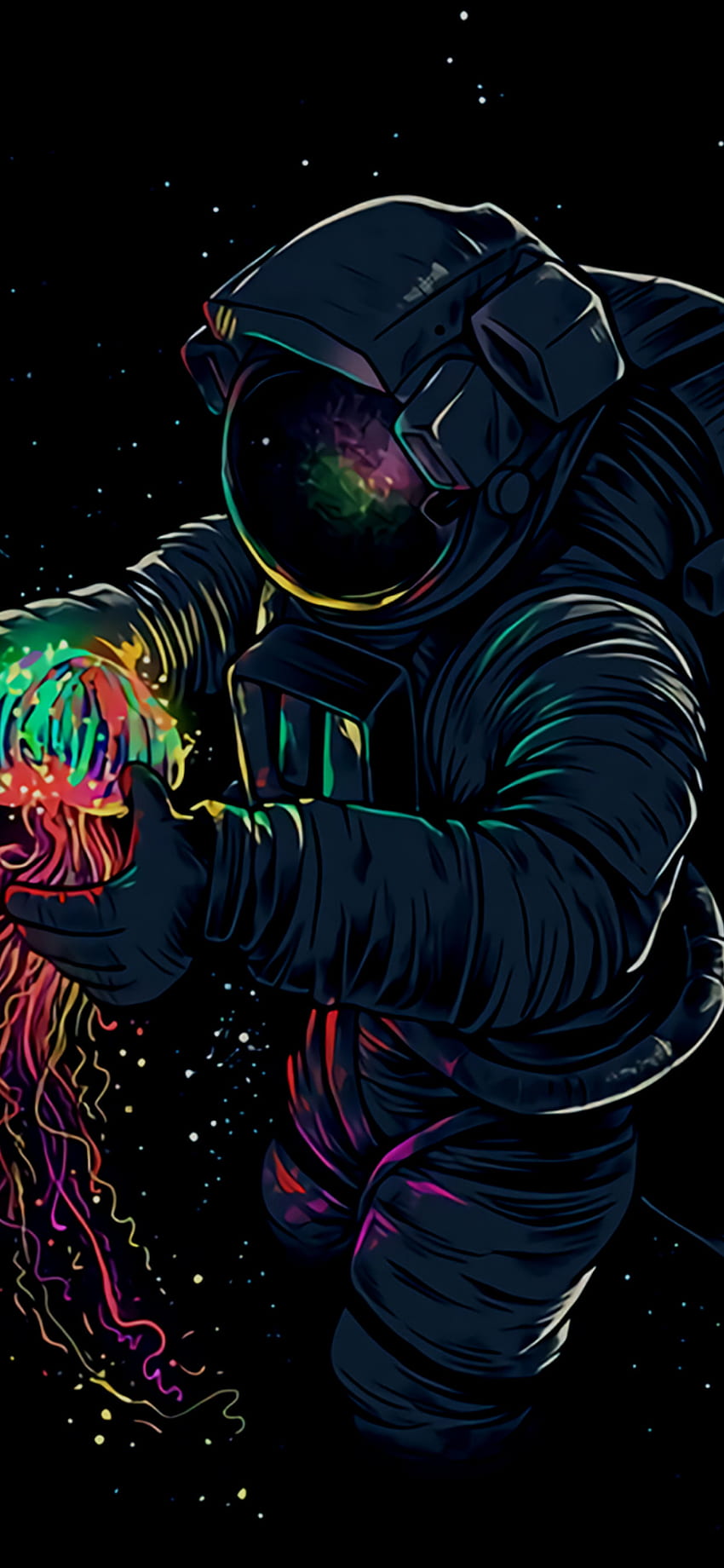 Astronauta z meduzą iPhone XS MAX, artysta, i tło, Space Man Art Tapeta na telefon HD
