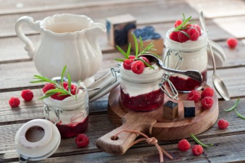 Good Morning, yogurt, Breakfast, fruits, raspberry HD wallpaper