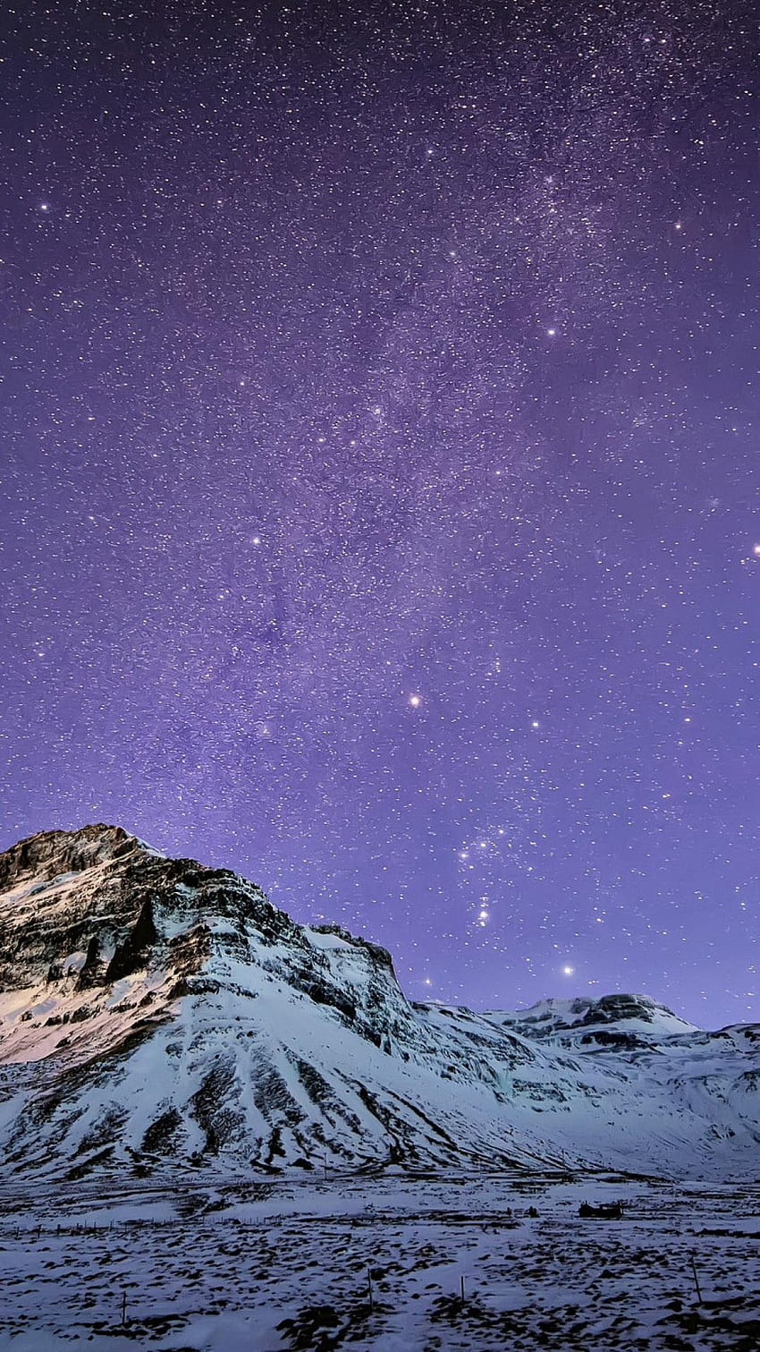 아이폰. 하늘, 밤, 보라색, 별, 분위기, 산, 자주색 겨울 산 HD 전화 배경 화면