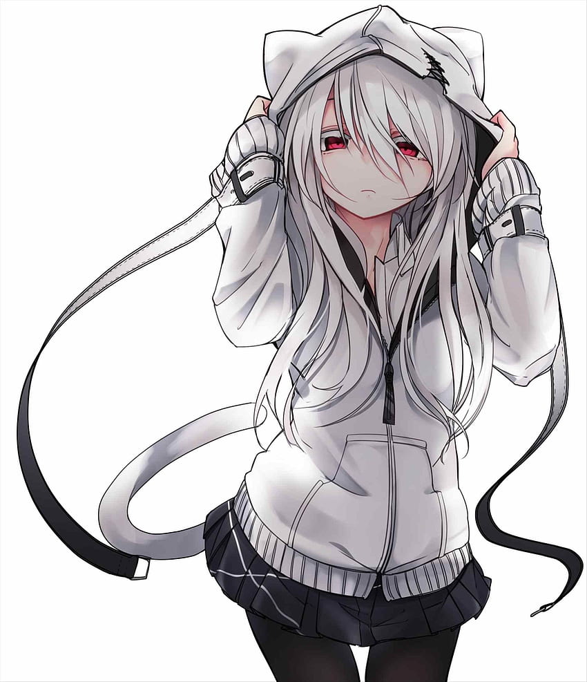 Anime Cat Girl Cabello blanco y fondo de pantalla del teléfono