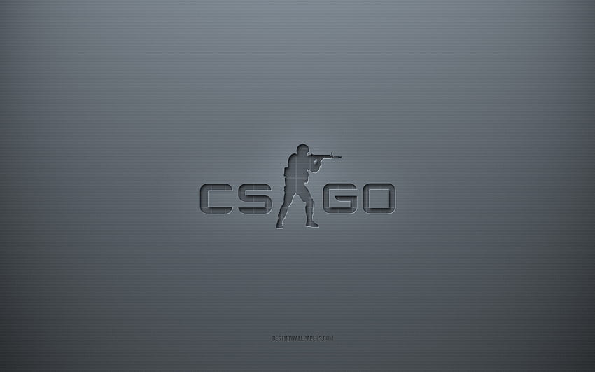 โลโก้ Counter-Strike Global Offensive, พื้นหลังสร้างสรรค์สีเทา, สัญลักษณ์ Counter-Strike, โลโก้ CSGO, พื้นผิวกระดาษสีเทา, Counter-Strike, พื้นหลังสีเทา, โลโก้ Counter-Strike 3d, Counter-Strike Global Offensive วอลล์เปเปอร์ HD