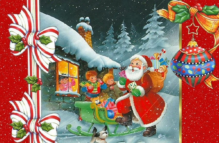 Kartu Natal yang lucu, liburan, Natal, Desember, kolase, santa Wallpaper HD